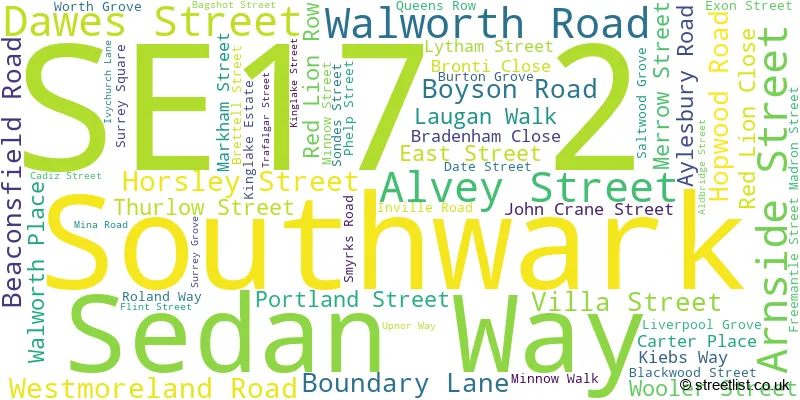 A word cloud for the SE17 2 postcode